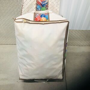 White Storage Bag with Brown Trim